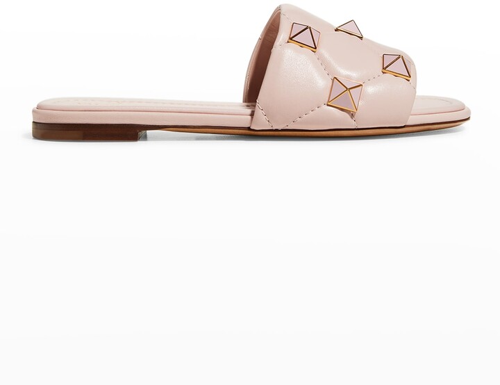 Valentino Garavani Roman Stud Enameled Flat Slide Sandals - ShopStyle