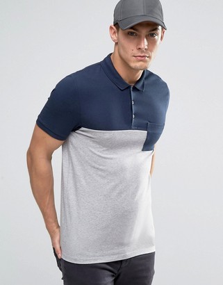 ASOS Half & Half Muscle Polo With Pocket In Navy and Gray Marl