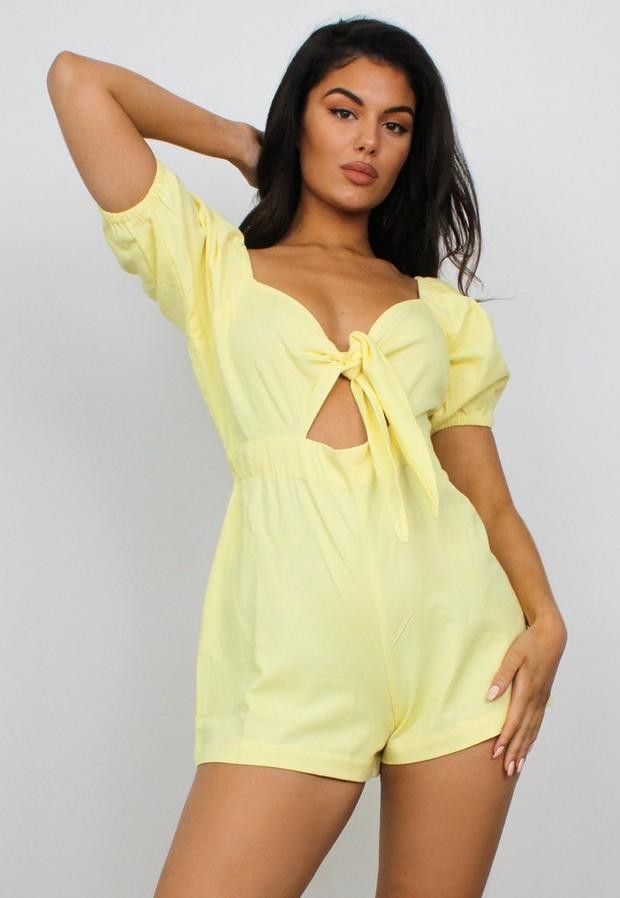 yellow denim romper