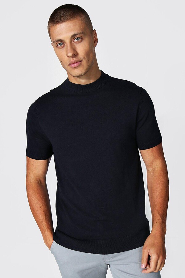 boohoo Mens Navy Recycled Short Sleeve roll/polo neck Jumper, Navy -  ShopStyle Knitwear