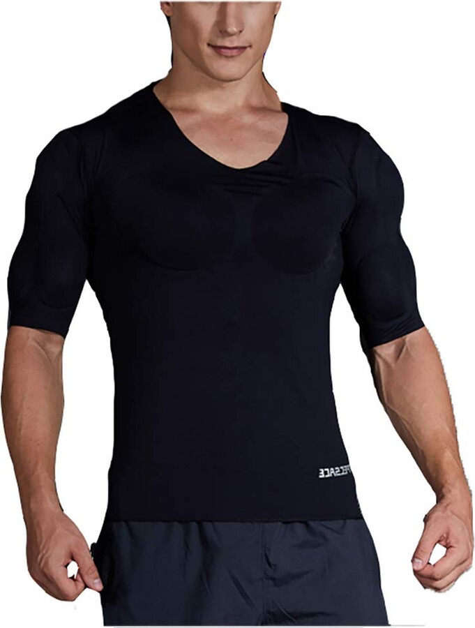 Whlucky Mens Seamless False Muscle Chest Basy Layer Shoulder Padded T-Shirt  - ShopStyle