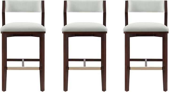 Manhattan Comfort Set Of 3 Patricia Velvet Barstools With Beech Wood Legs