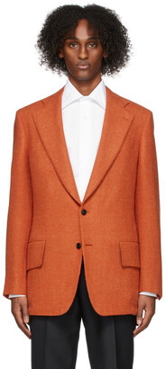 Mens Moss Orange Slim Fit Camel Velvet Jacket - Orange