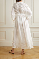 Thumbnail for your product : Eres Aphrodite Belted Embellished Linen-voile Maxi Dress - White
