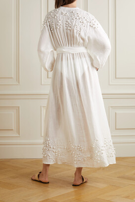 Eres Aphrodite Belted Embellished Linen-voile Maxi Dress - White