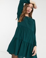 Thumbnail for your product : ASOS DESIGN long sleeve tiered smock mini dress in green