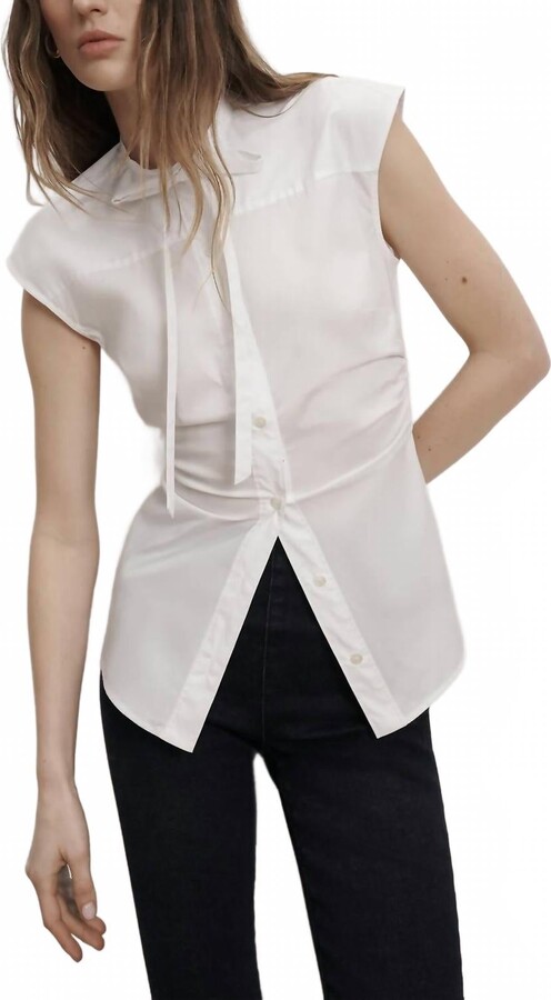 Veronica Beard Joon Tie-Neck Button-Down Blouse In White