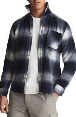 VITryst-Men Long Sleeve Plaid Pattern Wool-Blend Peaked Collar Longshirt 