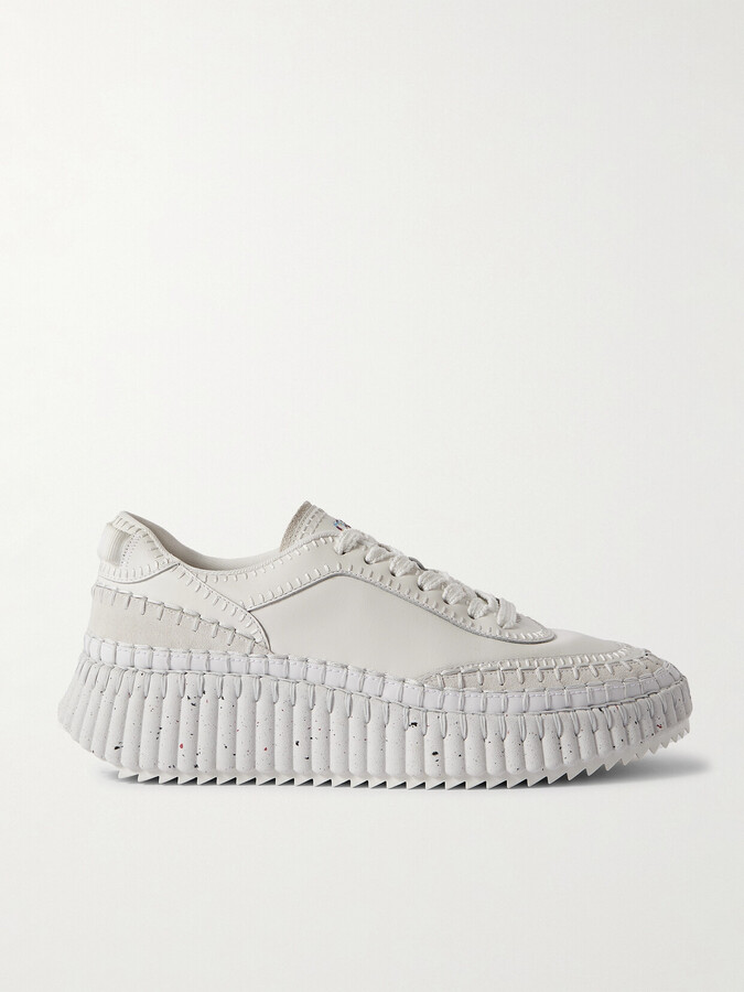 Chloé + Net Sustain Nama Embroidered Suede-trimmed Leather Sneakers - White