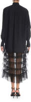 Thumbnail for your product : Valentino Tiered-Tulle Skirt Poplin Shirtdress