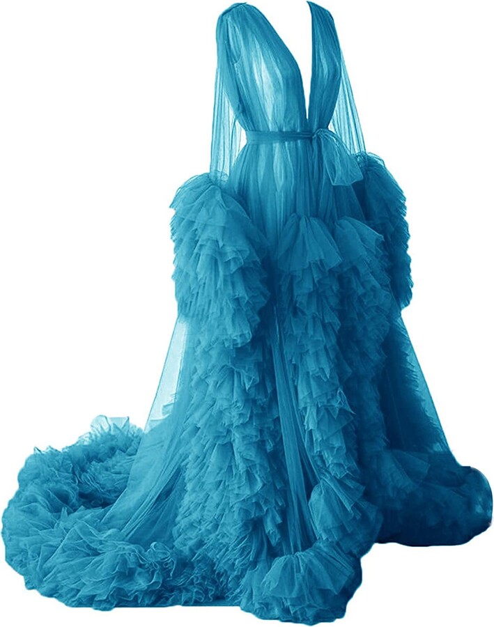 N/ C Ladies Dressing Gown Perspective Sheer Long Robe Puffy Tulle Robe