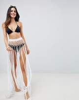 Thumbnail for your product : ASOS Design Slinky Fringed Knotted Beach Sarong Skirt In White