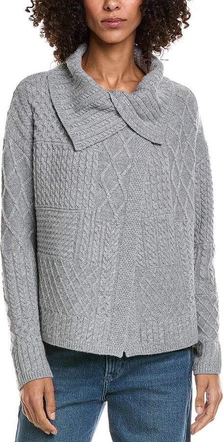 InCashmere Mix Cable Stitch Overlap Wool-Blend Cardigan