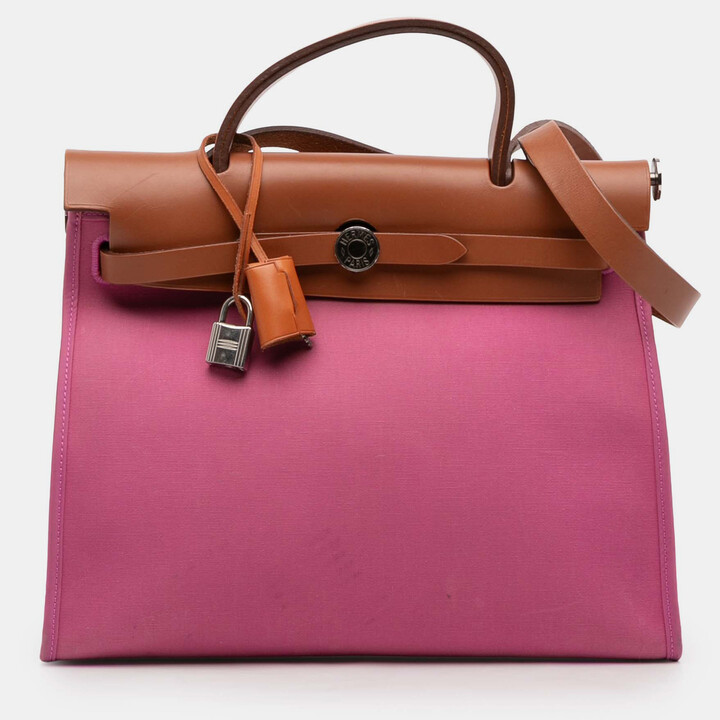 Hermes Brown/Pink Toile Herbag Zip 31