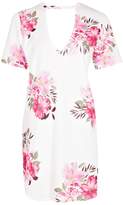 Thumbnail for your product : boohoo Plunge Choker Printed Cap Sleeve Shirt Dress