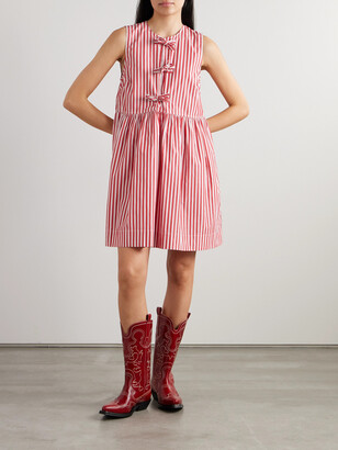【GANNI】RED STRIPE COTTON MINI BOW TIE DRESS ワンピース GANNI Stripe Cotton Mini Bow Tie Dress | Shopbop