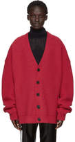 Thumbnail for your product : Raf Simons Red V-Neck Leather Patch Cardigan