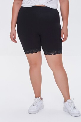 Forever 21 Women's Lace-Trim Biker Shorts in Black, 1X - ShopStyle