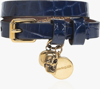 Alexander McQueen Leather Bracelet Navy - Blue