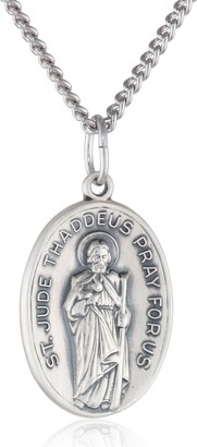 Amazon Collection Sterling Silver Oval Saint Jude Medal with Antique Finish and Stainless Steel Chain