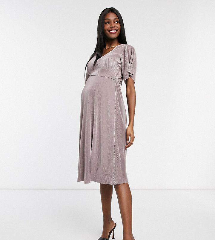 ASOS DESIGN Maternity Nursing plisse cross front midi dress