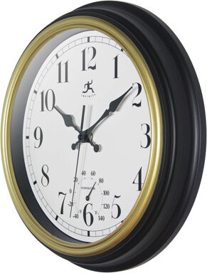 Infinity Instruments Modern/Contemporary Round Plastic Wall Clock 12 Inches - Black and Gold