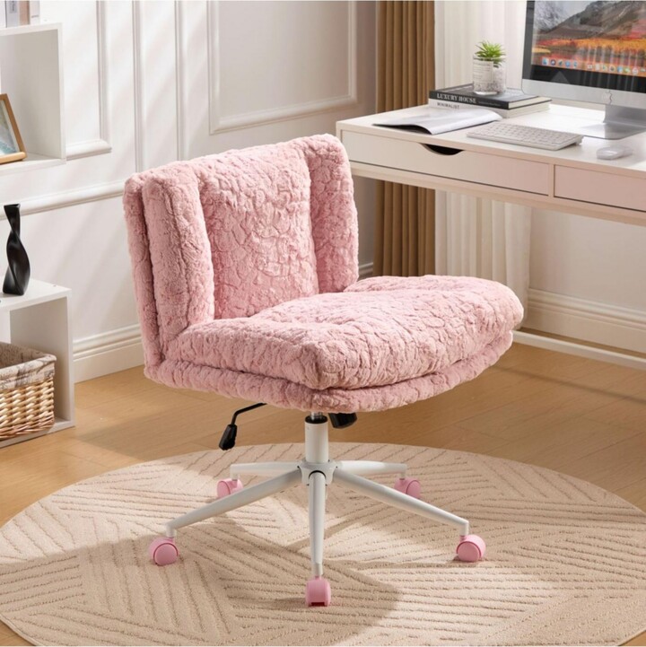 Streamdale Furniture Pink Rabbit Hair Office Chair with Metal Base
