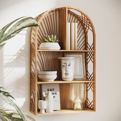Bay Isle Home Harmony Arch Rattan Boho Tiered Wall Shelf