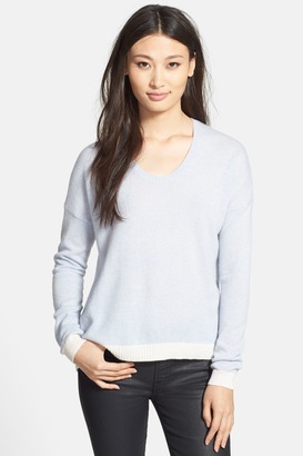 White + Warren Colorblock U-Neck Cashmere Sweater