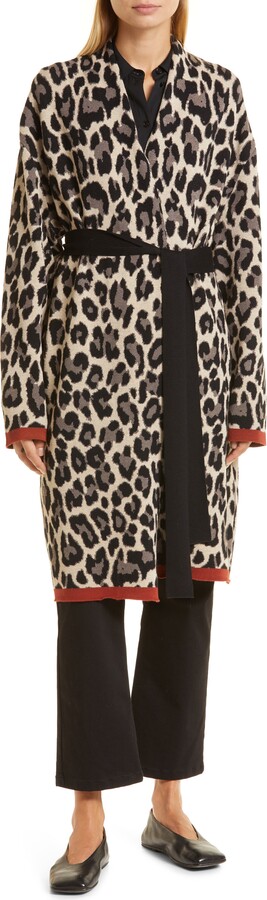 Lutos Womens Leopard Print Open Front Cardigan Lightweight Trench Coat Outwear 