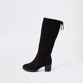 Thumbnail for your product : River Island Girls black knee high chunky block heel boots