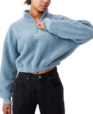cropped teddy pullover