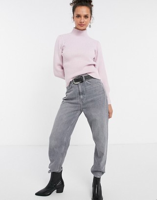 Object high neck balloon sleeve sweater in pink