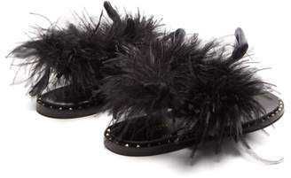 Valentino Feather Embellished Leather Sandals - Womens - Black