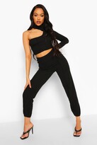 Thumbnail for your product : boohoo Crinkle Rib Exposed Seam Crop And Joggers