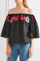 Thumbnail for your product : Temperley London Amity Off-the-shoulder Embroidered Cotton-voile Top - Black