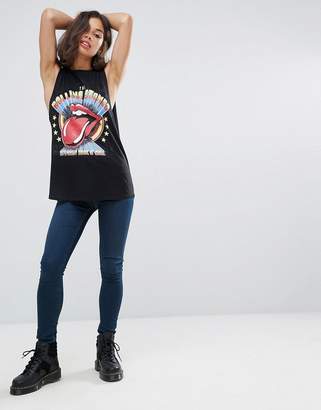 ASOS Petite Top With Drop Armhole And Rolling Stones Print