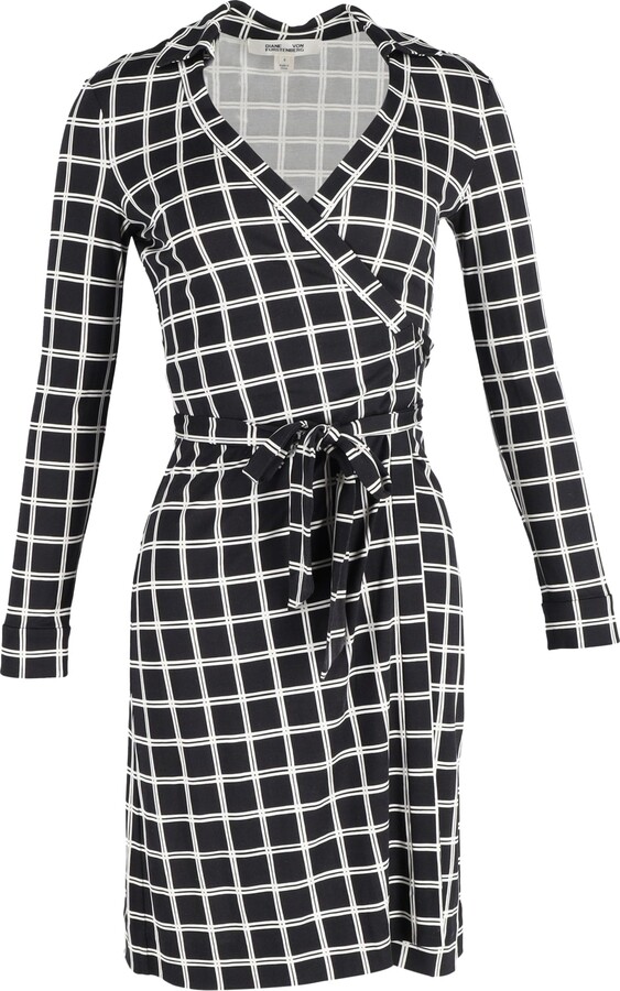 Checkered Wrap Dress in Black Viscose