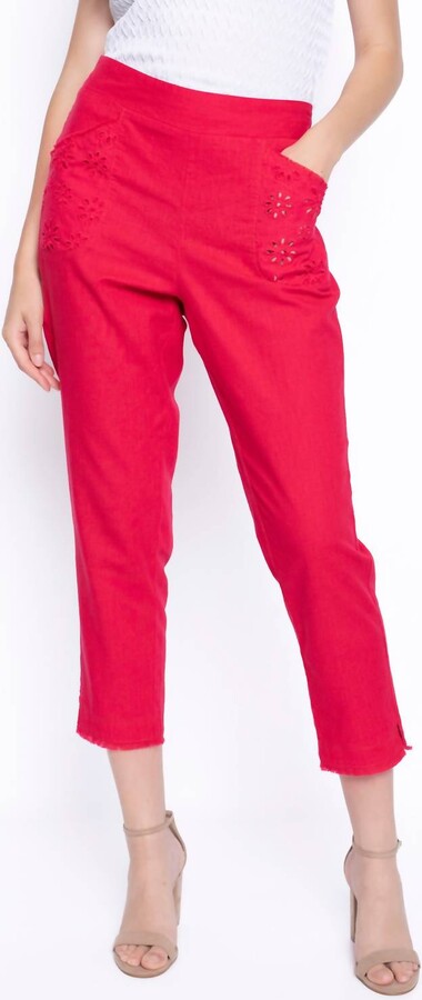 PICADILLY Eyelet Pull-On Straight Leg Pants In Cerise