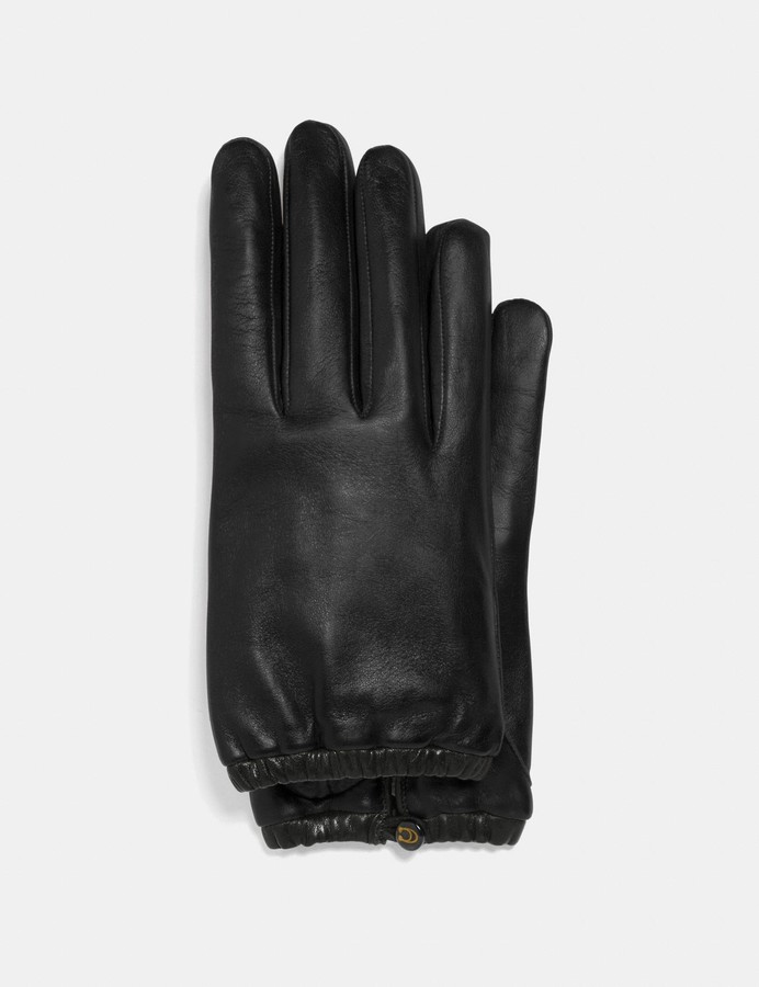 Coach Sculpted Signature Gathered Leather Tech Gloves ShopStyle