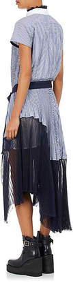 Sacai Women's Pleated Striped Poplin & Chiffon Shirtdress