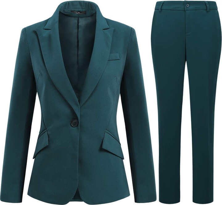 YYNUDA Women's 2 Piece Suit Casual One Button Blazer Business Trouser ...