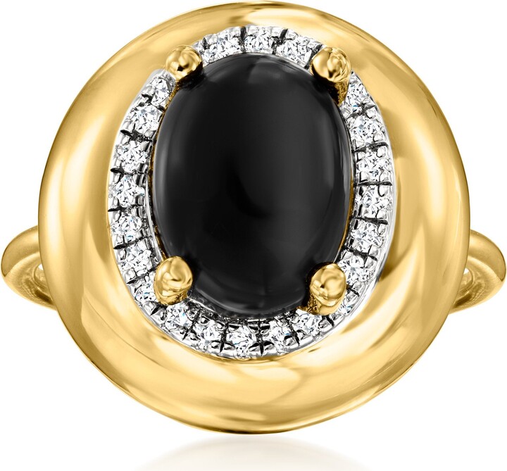Onyx and White Topaz Ring in 18kt Gold Over Sterling