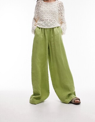 Topshop super wide leg pleated linen pants in pop green - ShopStyle