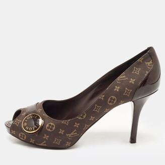 Louis Vuitton Brown Monogram Canvas and Patent Leather Peep Toe Pumps Size  37 - ShopStyle