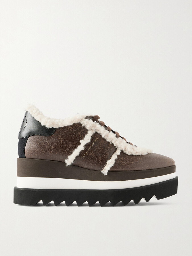 Stella McCartney Sneak-elyes Fleece-trimmed Brushed Sneakers - Brown