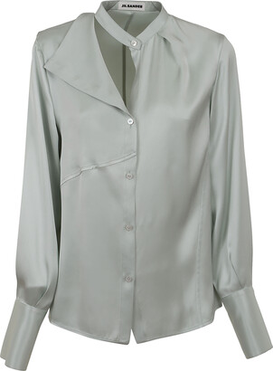 Jil Sander Fitted Blouse With Stand Collar, Draped Front.