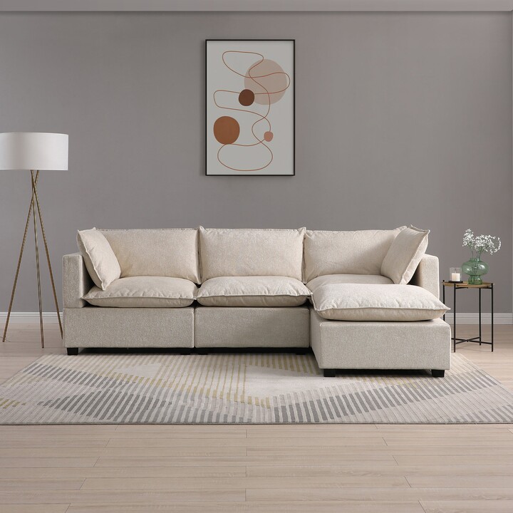 Dunelm Moda 3 Seater Modular Sofa with Chaise, Natural Boucle Moda