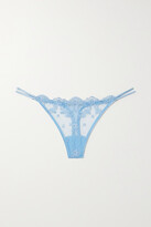 Thumbnail for your product : I.D. Sarrieri Petal Bloom Satin-trimmed Embroidered Tulle Thong - Blue