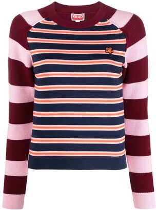 Kenzo Boke Flower-embroidered striped knitted top